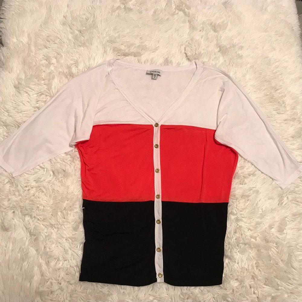 Bebe Women’s Top Blouse Ruched Button Front XS